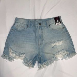 .No Boundaries. Distressed High Waisted Mom Jean Shorts